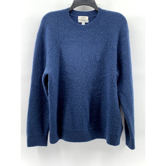 COS Women's Blue Knit Wool-Blend Relaxed-Fit Crewneck Long Sleeve Sweater SZ L - Picture 1 of 11